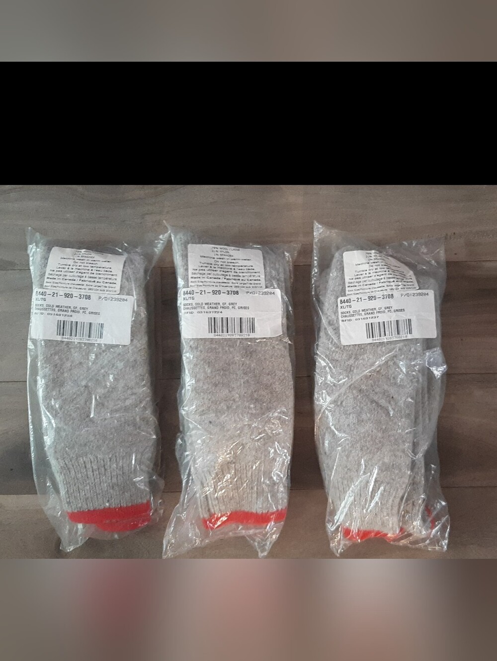 3 Pairs of Cold Weather Canadian Forces Grey Wool Socks Size XL